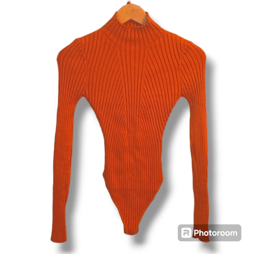 Hera Collection NWT Orange Ribbed Turtleneck Bodysuit